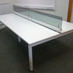 White Herman Miller Sense Bench Desks With Screens
